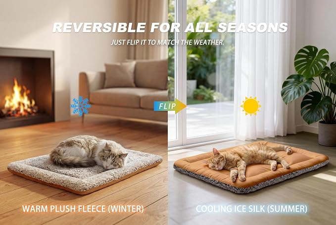 Cooling Mat for Cats, Reversible Self Warming Cat Bed, Dark Brown, 24x36 In | Cool-Touch Ice Silk Side, Plush Fleece Warm Side, Heat-Reflective Foil for Indoor Cats, Kittens, Small Dogs and Crates