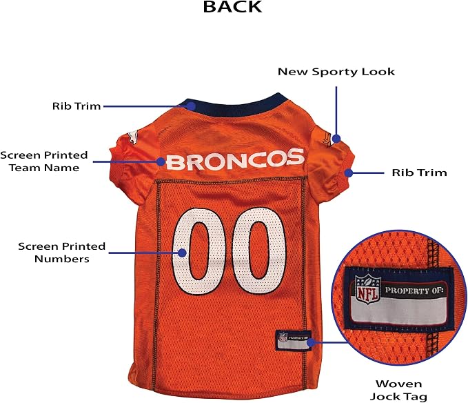 Pets First NFL Denver Broncos Dog Jersey, Size Large, Football Shirt Costume for Pet, Dog Sports T-Shirt, NFL Team Clothing for Cats, Licensed Pet Apparel Available in 7 Sizes and 32 Teams
