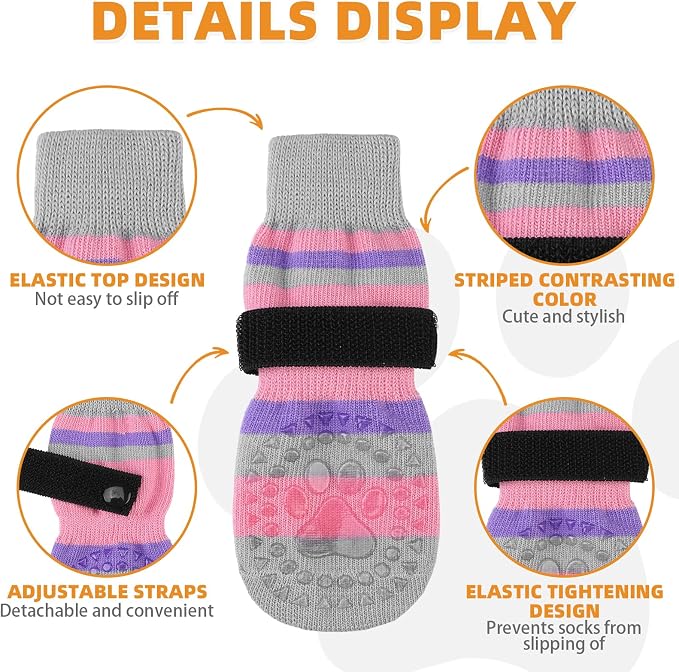 KOOLTAIL Anti Slip Dog Socks to Prevent Licking Paws and Slipping, Extra-Thick Grip Pet Boots & Paw Protectors, Winter Warm Puppy Shoes Booties for Hardwood Floors Small Medium Large Senior Dogs, L