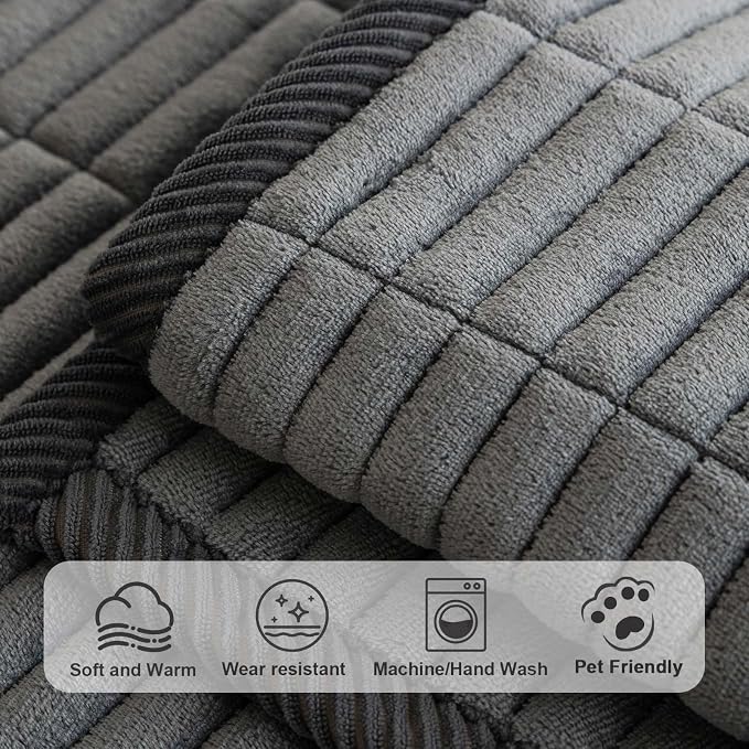 Velvet Washable Dog Couch Cover, Non-Slip Waterproof Pet Sofa Protector for 3-Cushion Sectional, L-Shaped Sofa & Loveseat, Machine Washable(1PC/27.6"x82.7",Dark Grey)