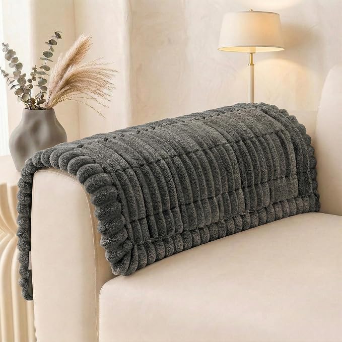 Non Slip Couch Armrest Covers for Dogs, Fuzzy Pet Sofa Arm Covers | Washable for Armrest & Backrest, Soft Thick Furniture Protector for Cats Dogs, Against Fur, Dirt, 27.6" x 27.6", Dark Grey