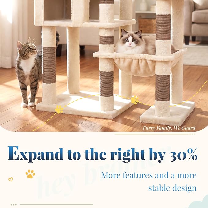 Hey-brother Cat Tree Tower, Wide Base, 5 Platforms for Multi-Cats, MPJ074MJ | 72.8 Inches Tall Furniture, 5 Plush Beds, Large Condo, Big Hammocks, Sisal Scratching Posts, for Indoor Adult Cat Beige Brown