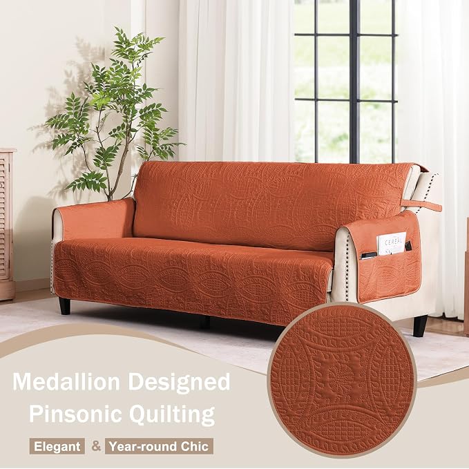 Quilted Recliner Chair Covers, Soft Lazy Boy Chair Covers, Water-Repellent Recliner Covers, Pet Friendly Chair Cover for Dogs Cats, Washable Sofa Protector (Recliner 22", Burnt Orange)