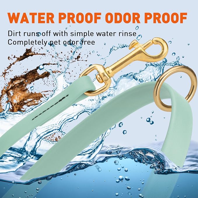 Viper Biothane K9 Working Dog Leash Waterproof Lead for Tracking Training Schutzhund Odor-Proof Long Line with Solid Brass Snap for Puppy Medium and Large Dogs 6ft, Sage Green