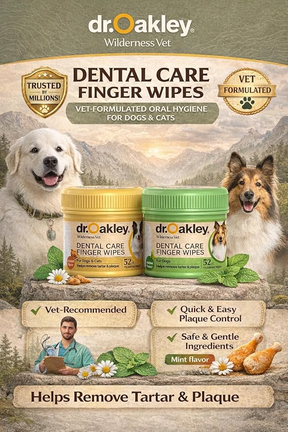 Dr. Oakley Dog Dental Wipes Finger Dental Care - Chicken Flavor | Teeth Cleaner, Plaque Remover