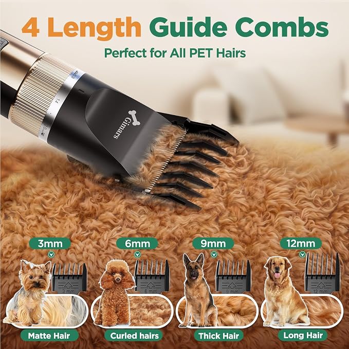 Gimars Professional 7000rpm Low Noise 55db Cordless Rechargeable Dog Clippers, 3.0 Motor Powerful Dog Long Hair Trimmer Grooming Shaver Kit, Electric Pet Hair Clippers for Cat, Horse