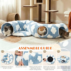 Cat Tunnel Bed with Toys – Large Collapsible Play Tube (Blue) | Soft Tube for Indoor Kittens & Adult Cats – Perfect for Hide & Seek, Pouncing, and Cozy Napping, Space-Saving & Foldable