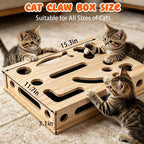 Cat Scratch Puzzle Enrichment Box, Large Cat Nail File Box with Sandpaper | Cat Claw Care, Cat Puzzle Toy Box Sturdy Wood with 3 Small Balls | Stress-Free Alternative to Nail Trimming