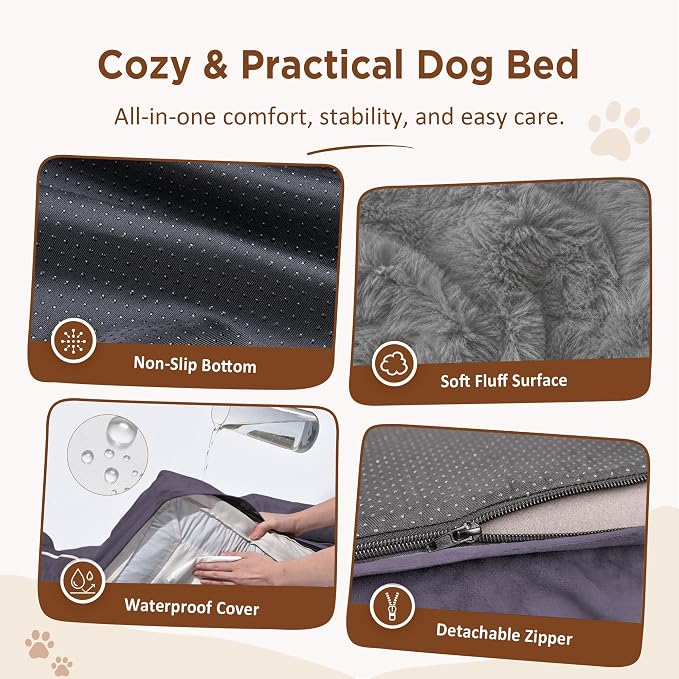 Comfort Expression Orthopedic Dog Bed for Extra Large Dogs with Bolster | Waterproof Dog Couch Bed with Washable Cover & Non-Slip Bottom, Supportive Egg Crate Foam XL Pet Bed, 45x35 Inch