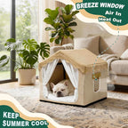 Indoor Dog House, Breeze Pet Tent with Sturdy Frame & Window, Dog Cave Bed with Washable Cover for Cat & Small Dogs (8-20 lb), 18", Cream