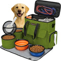Modoker Weekend Dog Travel Bag Set with 2 Food Bags, 2 Bowls and Mat,Green | Dog Travel Accessories Organizer for Camping and Road Trips with Roomy Storage, Multiple Pockets and Water-Resistant Oxford