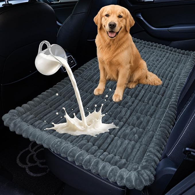 Dog Car Seat Waterproof Bed Cover Nonslip Car Back Seat Soft and Comfortabl | Pet Bed Mat Car Blanket for Travel Backseat Extender Seat Covers Dog Bed for Cars Trucks and SUVs (Dark Gray 23.6” x 51”)