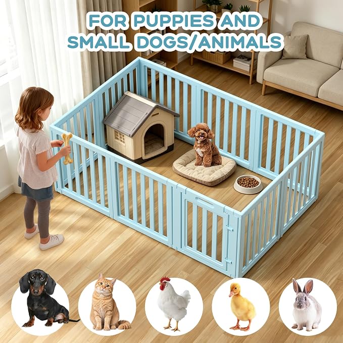 Dog Playpen, Clear Dog Pen, Dog Pen Indoor, Easy to Install and Remove Dog Play Pen, Puppy Playpen Suitable for Dogs, Cats,Dog Playpen Indoor (Blue, 23.6 inch Height, 10 Panels)