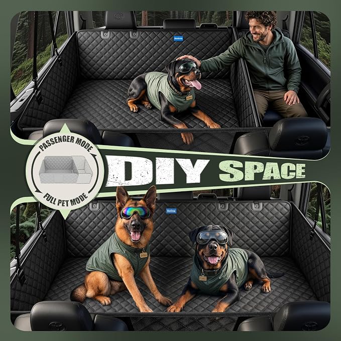 Rorhxia 3-in-1 Dog Car Seat Cover for Back Seat with Road Trip & Daily Mode | 3 Modes for Full Pet / Storage / Passenger, 500 lbs Hard Bottom Supports, 45% More Space, 100% Waterproof, 7-Layer Protection