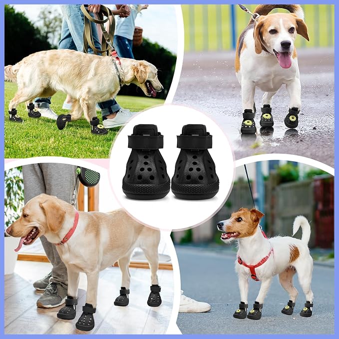 Nasjac Dog Shoes for Hot Pavement - Breathable Dog Sandals with Non Slip Soles & Reflective Straps, Easy ON & Off, Easy-Clean Summer Outdoor Pet Boots for Small Medium Large Dogs, Black, 5