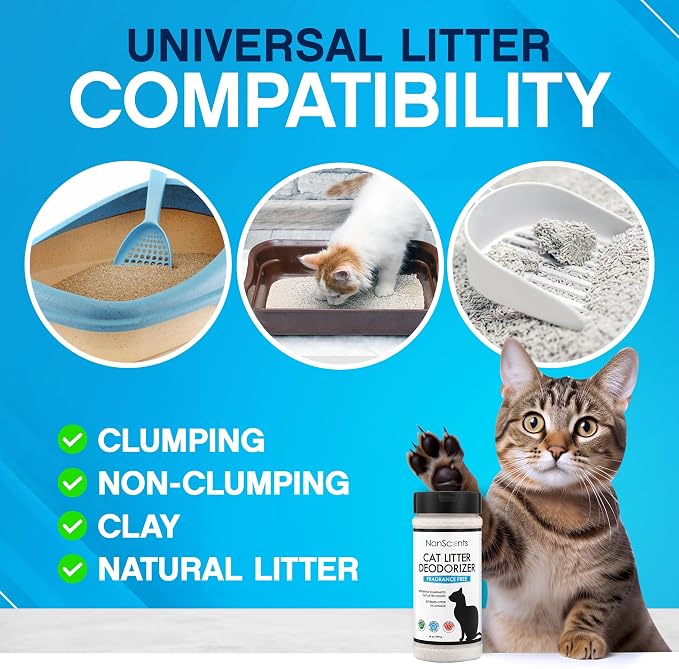 Nonscents Cat litter Deodorizer - Odor Eliminator - 4 Pack | Extends Litter Lifespan, Reduces scooping, Fragrance-free, Unscented, Odor Neutralization, Long-lasting, Non-toxic