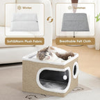 Cat Houses for Indoor Cats, Large Covered Cat Cave Beds & Furniture with Scratch Pad and Fluffy Ball,Foldable Cat Hideaway for Kitten,16.5x16.5x13 inches, Khaki‌
