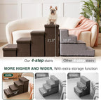 Love's cabin Dog Stairs for High Bed, Foldable Pet Stairs for Small Medium or Large Dogs Puppy with Storage for Bed or Couch, Cat Dog Steps Ramp with Zip up to 200 lbs, Coffee, 4 Steps