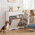 kepptory 37" High Dog Feeding Station with Storage Drawer, Pet Organizers and Storage Adjustable Shelf, Dog Feeder Station, Pet Storage Cabinet for Cats and Dogs (White)