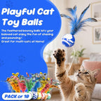 Cat Feather Toys 10 Pack, Cats Bouncy Balls for Indoor Cats | Feather Chase & Fetch Balls, Bouncy Tails Cat Toys with Durable Rubber, Interactive Home Chase Exercise Hunting Play