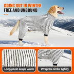 Dog Fleece Pajamas Large Dog 4 Legs Winter Clothes for Dog Fit Warm Jumpsuit for Dogs (Striped Black, Medium)