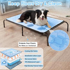 SZEE Elevated Dog Bed, Cooling Dog Cot Bed, Support Up to 100 LBS for Large Breeds, with Durable Steel Frame, Reversible Ice Silk Mat & Sturdy Teslin Mesh, Outdoor & Indoor All-Season Use - L