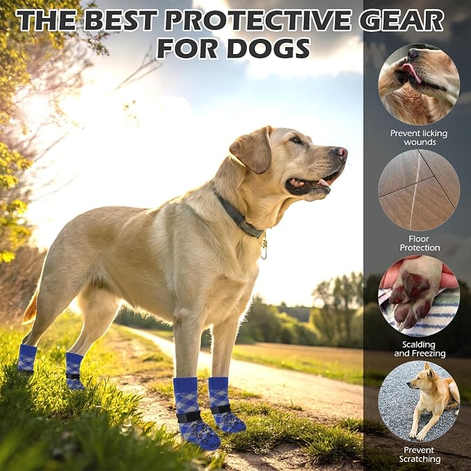 EXPAWLORER Dog Socks for Hot Summer Pavement to Prevent Licking Paws, Anti Slip Doggie Booties Grippy Shoes for Hardwood Floors, Boots & Paw Protectors for Small Medium Large Senior Dogs Blue XL