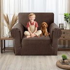MAXIJIN Stretch Sofa Chair Slipcovers with Arms (31"-46 Washable Chair Cover Armchair with Non-Slip Foam & Elastic Bottom, Dog Cat Pet Friendly Furniture Protector (Small, Brown)