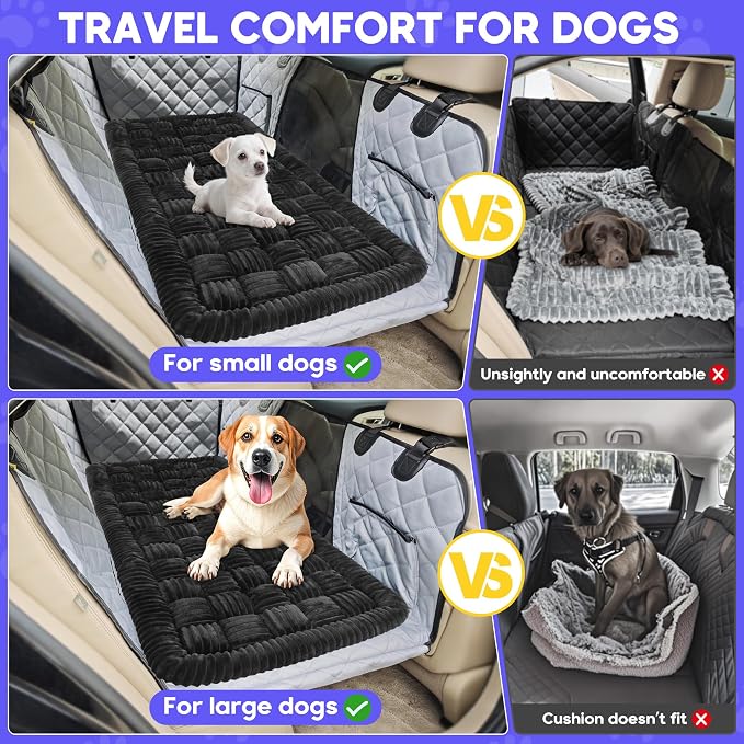 Dog Car Bed Mat Non-Slip Backseat Extender Dog Bed 50" x24.6" Black | Travel Bed for Dogs，Chew-Resistant, Easy Clean & Scratch-Proof, Comfort Design, Fits Trucks/Sedans/SUVs