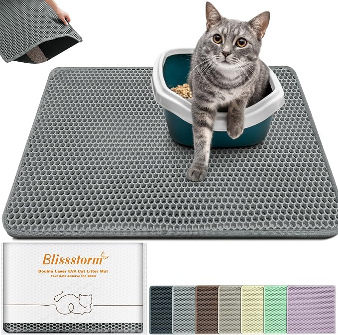 Cat Litter Mat 47"x27",Double Layer EVA Litterbox Mat Dark Gray | Extra Large Honeycomb, Waterproof & non-slip, Odor-free, easy clean, washable durable floor protector,scatter control