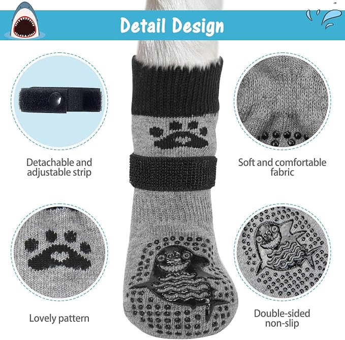 SCENEREAL Anti Slip Dog Sock to Prevent Licking Paws for Hardwood Floors, Boots & Paw Protector Shoes for Hot/Cold Pavement with Grippers, Double Sides Grips for Small Medium Large Senior Dogs