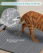Extra Large Cat Litter Mat XL, 47" x 35", Silicone Waterproof | Traps litter, Easy to clean, Vacuum & wipe off, Waterproof backing, Non-slip design, Soft on paws