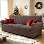 ZNSAYOTX Stretch Couch Covers for 3 Cushion Couch, 1-Piece Sofa Cover Slipcover Pet Friendly, Furniture Protector with Elastic Bottom for Dogs Geometrical Jacquard Fabric (Large, Brown)