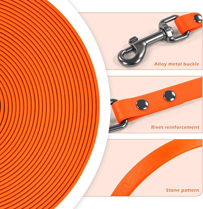Wolfone Waterproof Dog Leash 17FT Long Line Recall Training Leash | Durable Dog Leash PVC coated waterproof surface resists dirt and odors strong nylon core for training walking and hiking