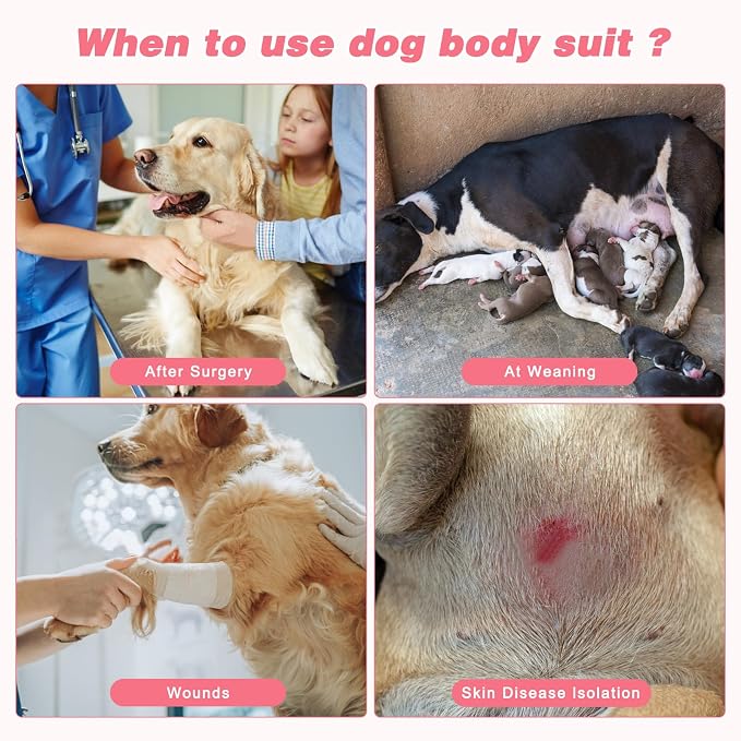 2 Packs Breathable Cotton Dog Recovery Suit for After Neuter Spay Abdominal Wounds Protector, Professional Anti-Licking Onesies for Male Female Pets Surgery Bandages, L Textured Pinky White