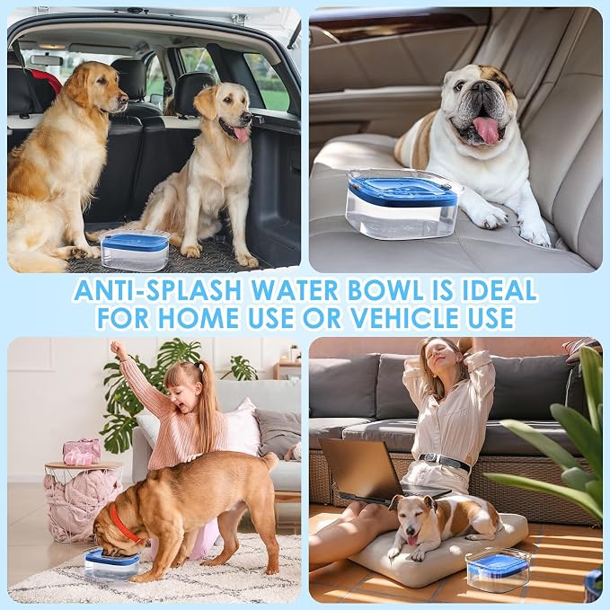 3L No Spill Dog Water Bowl with Slow Drinking Disk(Navy Blue) | Clear Acrylic, Easy Water Check, Non-slip Pads, Slobber Stopper Splash Proof Water Bowl for Sloppy Messy Drinkers Reduce Mess