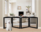 LZRS 4-Panel Extra-Wide Wooden Freestanding Dog Gate: Foldable Solid Wood and Steel Wire Chew Resistant Safety Barrier for Doorways, Stairs, and Large Open Spaces Indoor Use, Black