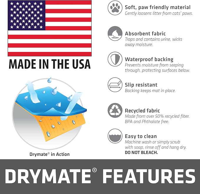 Drymate Cat Litter Box Mat, Litter Trapping Mat, Dark Blue, 29x36 XL | Waterproof, Urine-Proof, Absorbent, Machine Washable, Soft on Paws, Contains Mess, Protects Floors, Kitten Supplies, USA Made