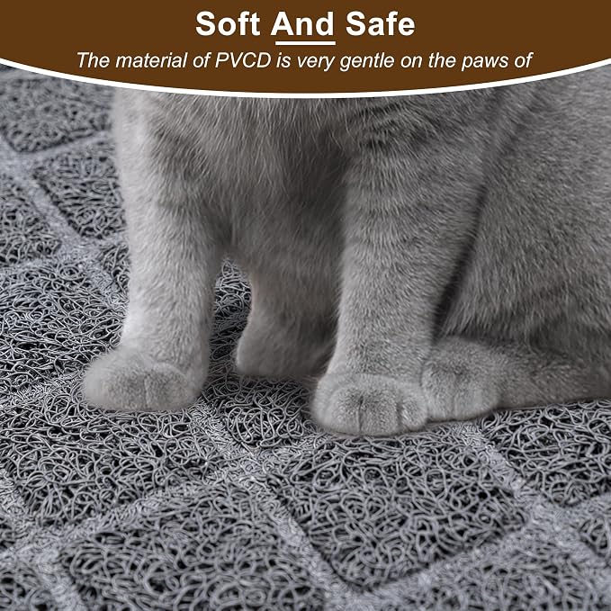 Cat Litter Box Mat,47 x 35 In,Trapping Mat Premium Durable PVC Pad,Grey | Easy to Clean，Non-Slip，Urine Waterproof
