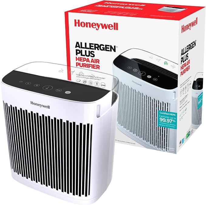 Honeywell HEPA Air Purifier for Home and Small-Medium 938 Ft² Rooms, White | Powerful HEPA Filtration with Quiet, Clean, Turbo and Auto Modes, Reduces Allergens, Dust, Pollen, Pet Dander, Odors, Smoke