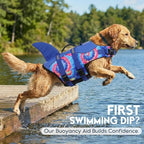 ASENKU Dog Life Jacket - Pet Safety Vest for Swimming & Boating, Shark Life Jacket with Floatation, Dog Lifesavers Swimsuits for Small Medium Large Dogs (Blue Bandhnu, L)