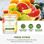 Pet House Vanilla Candle Plant-Based/Soy - Clean Burning Scented, Long Lasting Pet Odor Candle for Home - Fresh Citrus