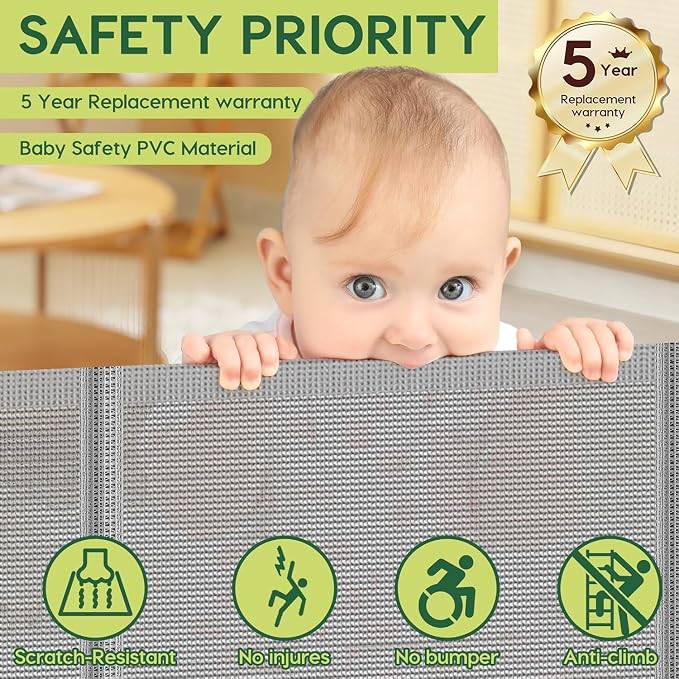 2 Pack Reinforced 55" Wide Retractable Dog Gate with Support Rods, 33" Tall Retractable Baby Gate for Dogs, No Sag and Wrinkle Mesh Child Gates for Doorways, Indoor Pet Barrier Stair Gates for Kids