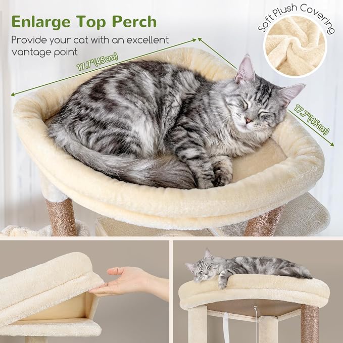 Globlazer S74G 74in Tall Cat Tree for Indoor Cats Large Adult, Light Grey | Sturdy Heavy Duty Cat Tree Tower for Multiple Cats with 7 Scratching Posts, 2 Spacious Condos, 2 Hanging Baskets