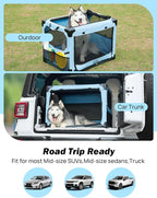 JOYTUTUS Collapsible Dog Crate, 32 Inch Portable Pet Crate for Car, Travel Dog Kennel Foldable Dog Crate for Large Dog 50lbs, Soft Cat Carrier Fit for Indoor & Outdoor/Trunk (Blue)