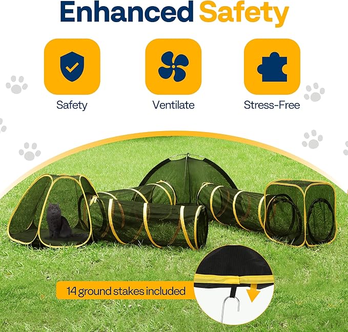 VIVOHOME 6-in-1 Outdoor Cat Enclosure with Playhouse, 2 Tents & 3 Tunnels | Portable Cat Playground with Leash and Mint Ball, Cat Tunnels with Tent Cube for Kitty Small Animals Camping Indoor Outdoor
