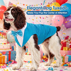 Kuoser Dog Tuxedo, Dog Suit and Bandana Set, Dogs Costume with D-Ring | Formal Dog Outfit with Detachable Bowtie Collar for Wedding, Birthday, Party, Christmas, Halloween, Lake Blue M