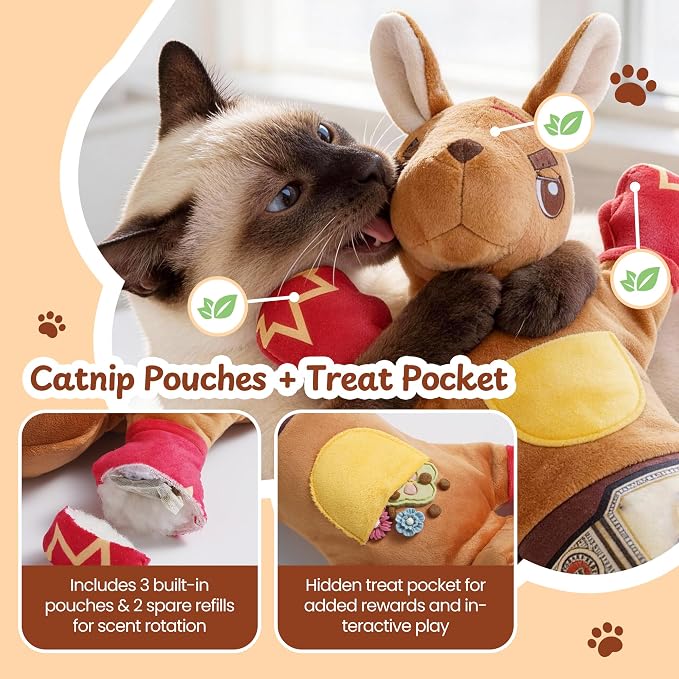 Cat Wrestling Glove, 22 inch Cat Puppet Wrestler with 5 Catnip Pouches & 3 Layer Resistant Protection, Interactive Cat Toy with Treat Pocket for Boredom Relief & Mental Stimulation