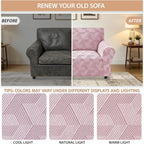 ZNSAYOTX Stretch Couch Covers for 2 Cushion Couch, 1-Piece Loveseat Covers Sofa Slipcover, Furniture Protector with Elastic Bottom for Dogs Geometrical Jacquard Fabric (Medium, Dusty Pink)