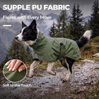 PU Dog Raincoat, Non-Toxic & Odorless Waterproof Vest, Adjustable High Neck and Hook & Loop Belly Closure for Rainy Potty Breaks & Wet Weather Outdoor Walks (Olive Green, Large)